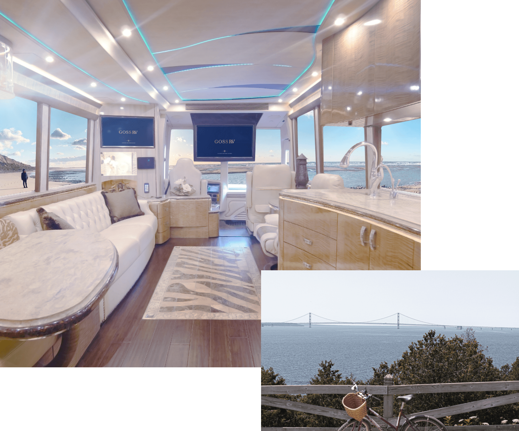 Inside RV and beach