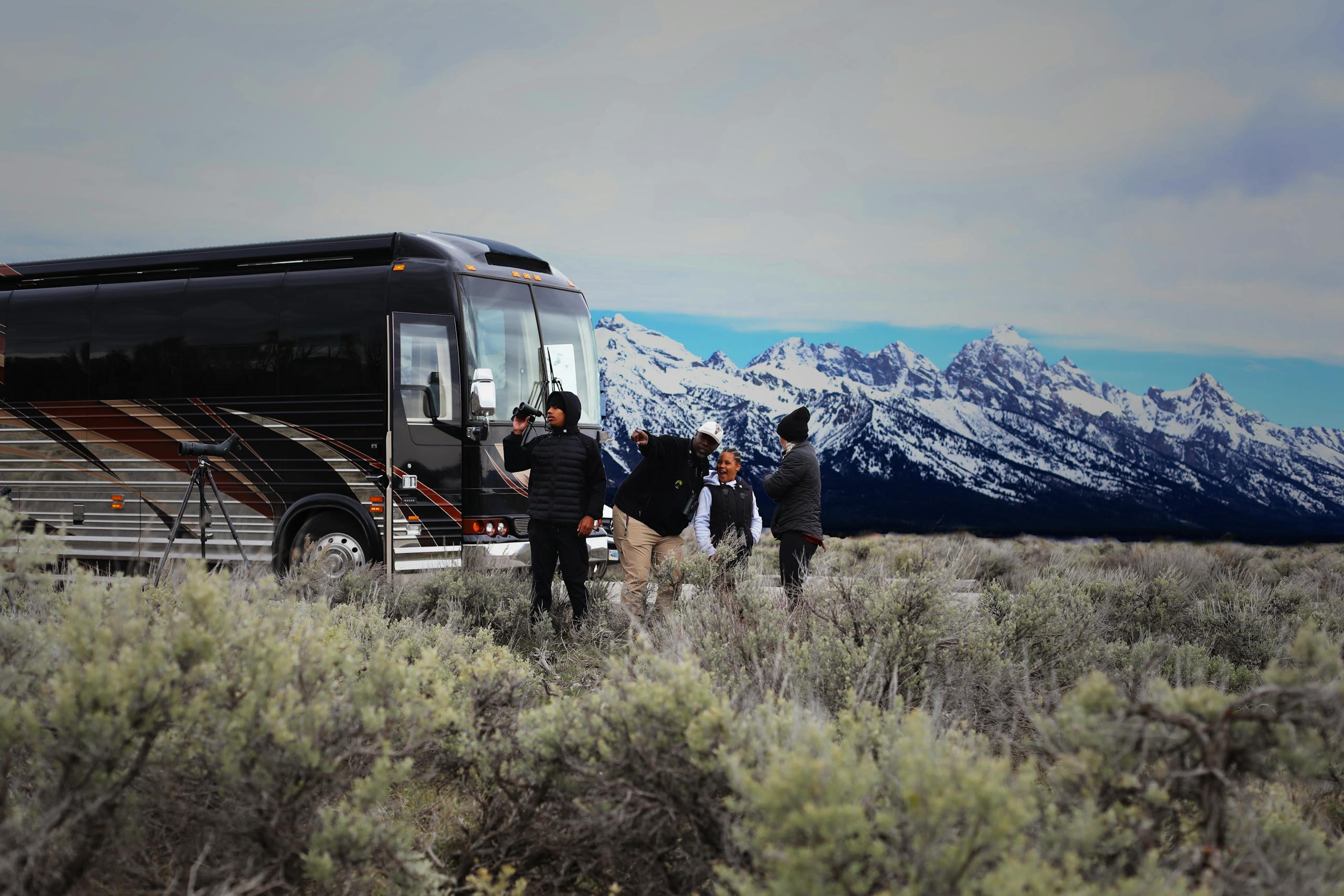 RV with mountains in the background